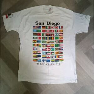 Vintage San Diego Flag World Class City Single Stitch White Two Sided T-Shirt XL